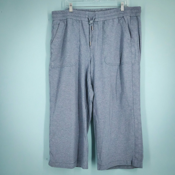 Athleta Size 18 Blue Farallon Heathered Wide Leg Crop Pull On Cotton Knit Pants - Picture 1 of 9